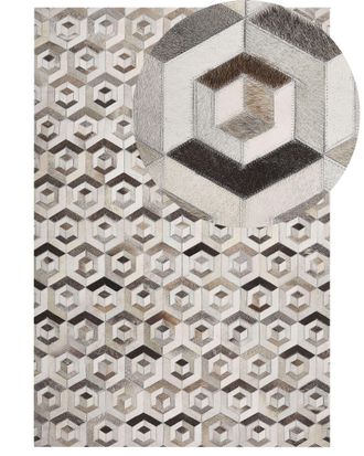 Beliani Beliani - Tappeto Rettangolare Pelle Beige Marrone Motivo Geometrico 140 X 200 Cm Tavak