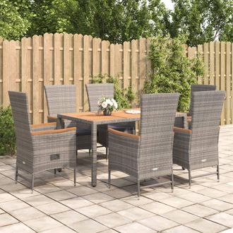 vidaXL Set Comedor Jard&iacute;n 7 Pzas Y Cojines Rat&aacute;n Sint&eacute;tico Gris Vidaxl