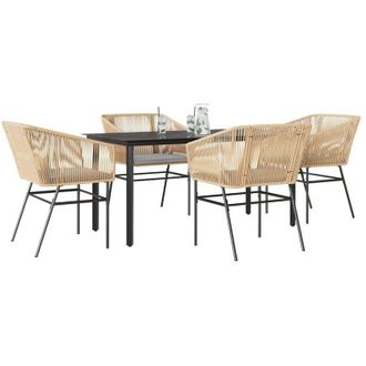 vidaXL Juego De Comedor Jard&iacute;n 5 Piezas Cojines Rat&aacute;n Sint&eacute;tico Marr&oacute;n Vidaxl