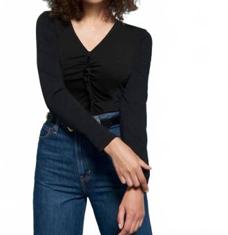 Nation Ltd Cambria Gathered Long Sleeve Top In Jet Black