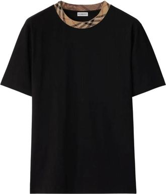 Burberry Check Trim Cotton Jersey T-Shirt, Size Medium