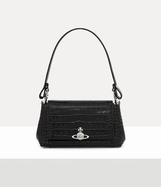 Vivienne Westwood Hazel Medium Handbag Emboss Croc Leather Black