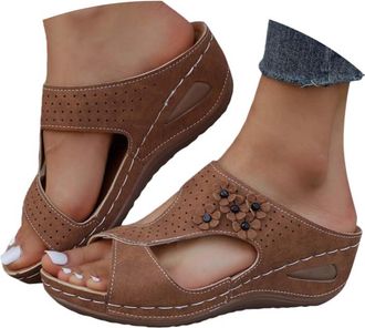 Generic Orthopedic Sandals Women Slip on Sandals for Women UK Anti Slip Open Toe Faux Leather Sandal Mesh Sports Holiday Summer Shoes Wedge Sliders Double Foo