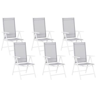Beliani Beliani - Conjunto De 6 Sillas De Jard&iacute;n Textil Gris Con Marco De Aluminio Blanco Reclinable Y Plegable Catania