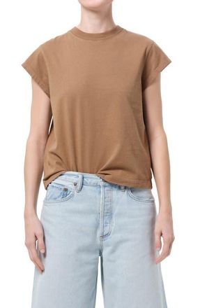 A Gold E Long Line Bryce Cap Sleeve T-Shirt in Hamoa Medium Tan Khaki at Nordstrom, Size X-Large