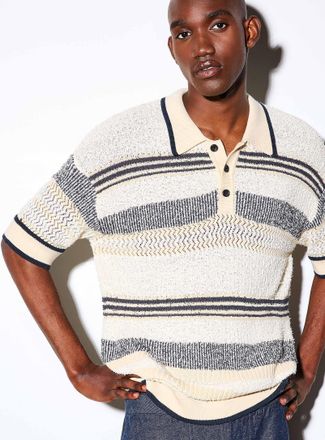 Scotch & Soda Mens Textured striped knit Polo Shirt