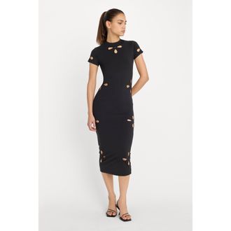 Good American Womens Super Stretch Eyelet Midi Dress | Black, Size Medium | Good American by Khlo&Egrave; Kardashian