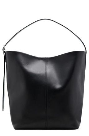 Mango Large Leather Bucket Tote in Black at Nordstrom