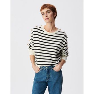 Ikks Marineshirt met ronde hals en mouwen met knopen