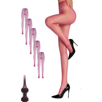Lechery 5-Pack Glossy Sheer Ladder Resistant Party Evening Tights for Women in Pink at Nordstrom, Size Large