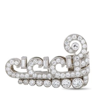 Luxury Bazaar Antique Platinum 1.50ct Diamond Art Deco Scroll Brooch MF10-081926