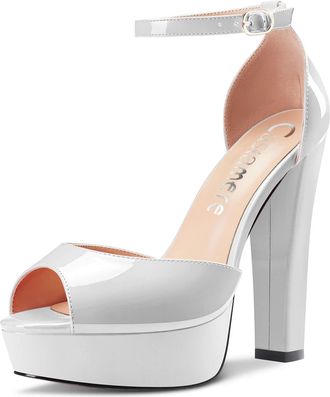 Castamere Women Chunky Block High Heel Platform Peep Open Toe Sandals Ankle Strap Two-Piece Wedding 13 CM Heels Pumps Court Shoe White 8.5 UK