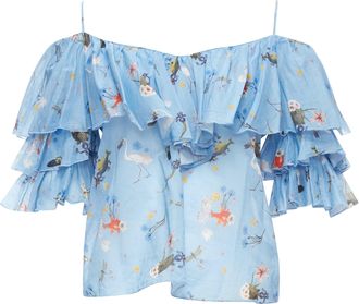 Vivetta Animal Floral Print Tiered Bell Sleeves Strappy Top
