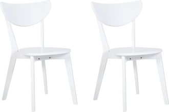 Beliani Juego De 2 Sillas De Comedor Asiento De Mdf Blanco Patas De Madera De Caucho Respaldo Curvo Sin Brazos Roxby