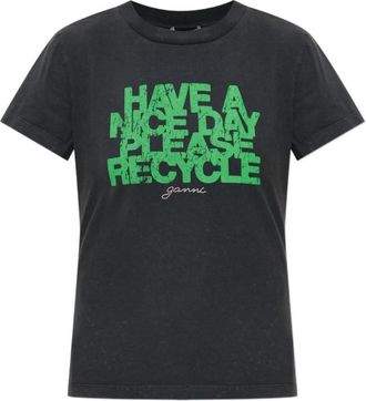 Ganni Black Graphic Crew Neck T-Shirt