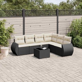 vidaXL Set De Comedor De Jard&iacute;n 7 Pzas Y Cojines Rat&aacute;n Sint&eacute;tico Negro Vidaxl