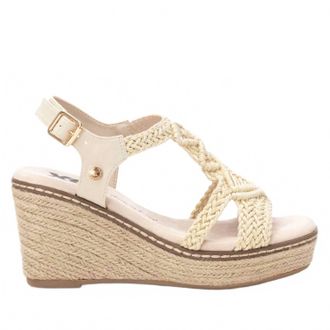 Xti Womens Textile Wedge Sandal In Beige