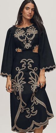 Farm Rio x Anthropologie Long-Sleeve Cutout Embroidered Midi Dress