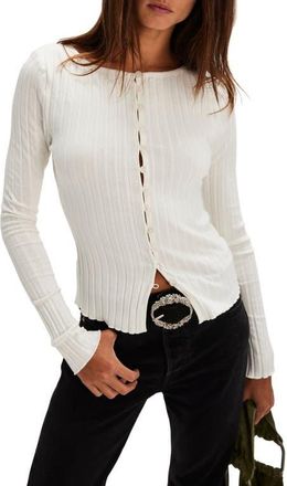 Free People Tilly Rib Long Sleeve Button-Up Top in Ivory at Nordstrom, Size X-Large