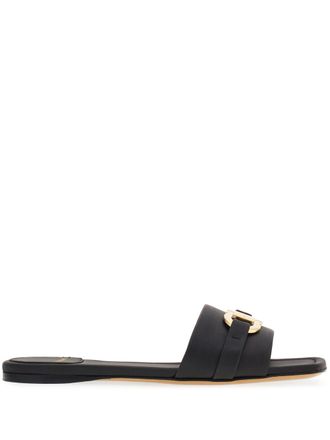 Ferragamo Black Leah Gancini Ornament Leather Sandals