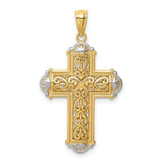 Diamond2Deal 14k Yellow Gold White Rhodium Diamond-Cut Reversible Cross Pendant