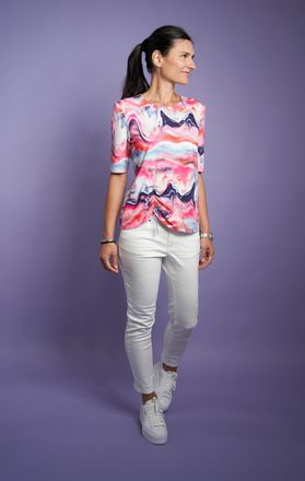 Seidel Moden Kurzarmshirt SEIDEL MODEN, Damen, Gr. 34, lachs,33, Jersey, Obermaterial: 94% Viskose, 6% Elasthan, bedruckt, regular fit taillenbedeckt, Rundhals, ge