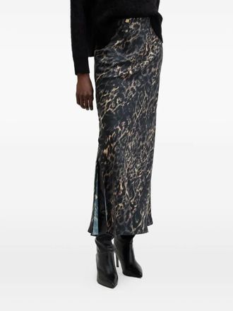 AllSaints Bryony leopard-print split maxi skirt - Black