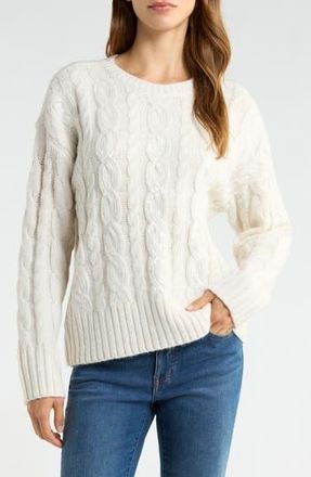 Vince Camuto Sequin Cable Sweater in Ivory Heather at Nordstrom Rack, Size X-Large