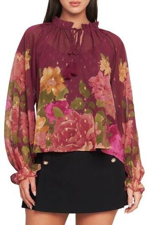 Flying Tomato Print Tie Neck Top in Burgundy at Nordstrom Rack, Size Medium