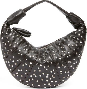 Christophe Lemaire Mini Fortune Croissant Studded Leather Handbag in Dark Chocolate at Nordstrom