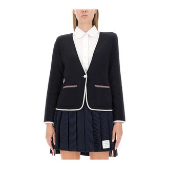 Thom Browne Cardigan Jas - Dames - Truien - Blauw - Maat: M Wol