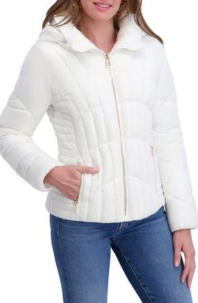 Kensie Hooded Puffer Jacket in Ivory at Nordstrom Rack, Size X-Large