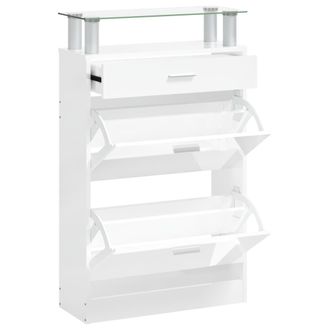 vidaXL Vidaxl - Mueble Zapatero Madera Contrachapada Blanco Brillo 63x24x104 Cm