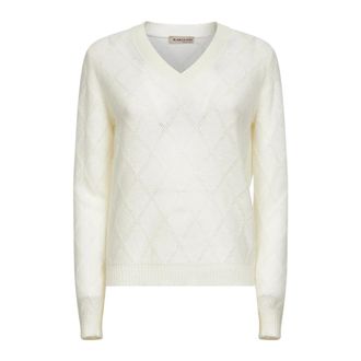 Blanca Vita Openwork Trui met Diamantsteek en V-hals - Dames - Cashmere truien - Beige - 2XS - Kasjmier - Truien & Vesten
