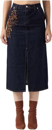Ermanno Scervino Denim kokerrok met kristalborduurwerk - Dames - Spijkerrokken - Blauw - XS - Denim - Rokken