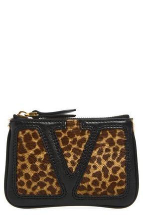 Valentino Garavani Viva Superstar Genuine Calf Hair Zip Card Case in Tan at Nordstrom