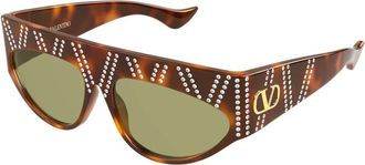 Valentino V Logo Zonnebril - Dames - Accessoires - Bruin - Maat: 61 MM Nylon