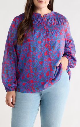 Sugarlips Tanya Floral Smocked Top in Blue-Fuchsia at Nordstrom, Size 2X