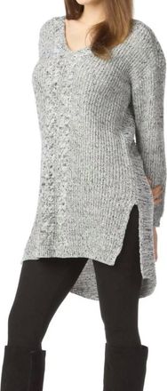 Papillon Step Hem Sweater With Cable Knit Design In Grey