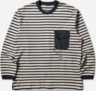 And Wander Men s Stripe Pocket Longsleeve T-Shirt Navy