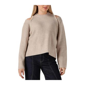 Co'Couture Row Rib Pearl Knit - Dames - Ronde hals truien - Beige - L - Polyester - Truien & Vesten