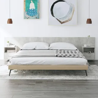 vidaXL Cabecero De Cama Con Mesitas Madera Contrachapada Gris Hormig&oacute;n Vidaxl