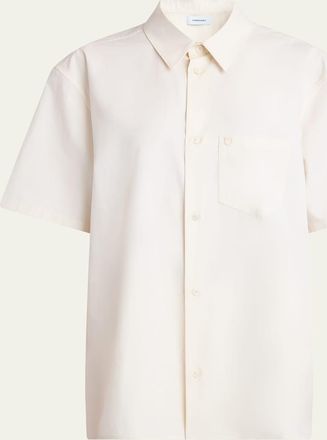 Ferragamo Silk Canvas Short-Sleeve Button-Down Shirt