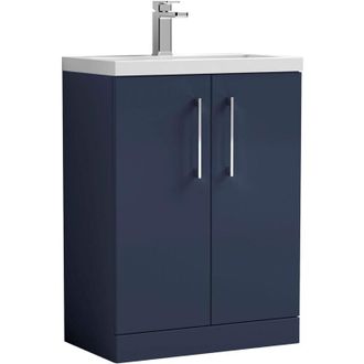 Nuie Nuie - Arno Compact Floor Standing 2-Door Vanity Unit with Ceramic Basin 600mm Wide - Midnight Blue