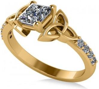 Allurez Princess Cut Lab Grown Diamond Celtic Knot Engagement Ring 14K Yellow Gold 0.75ct