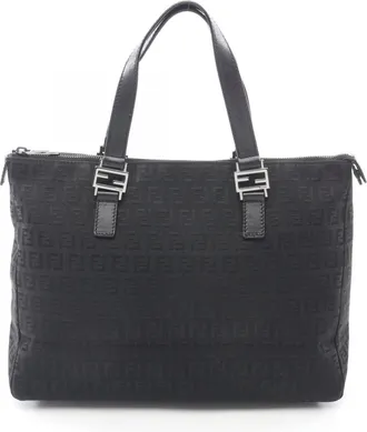 Fendi Black Canvas Leather Handbag Tote Bag (Pre-Owned)