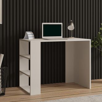 Dmora Escritorio Torrile, 3 Estantes, 3 Compartimentos, Con Librer&iacute;a, 90x50x70h Cm Beige