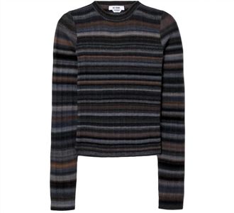 Re/Done Womens Long Sleeve Rib Crewneck Top In Black Combo