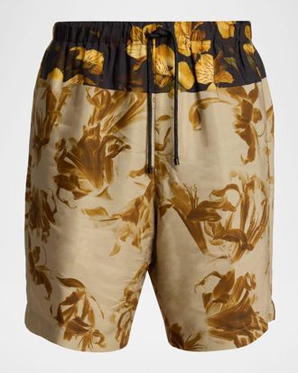 Dries Van Noten Mens Piperi Floral-Print Shorts