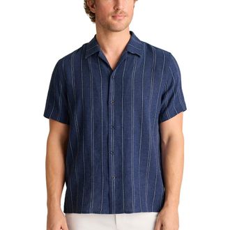 Bonobos Riviera Stripe Linen Blend Camp Shirt in Indy Linen Stripe As Header at Nordstrom, Size Xx-Large